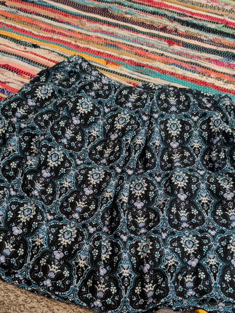 DownEast Black Skater Skirt with Teal and White Medallion Print